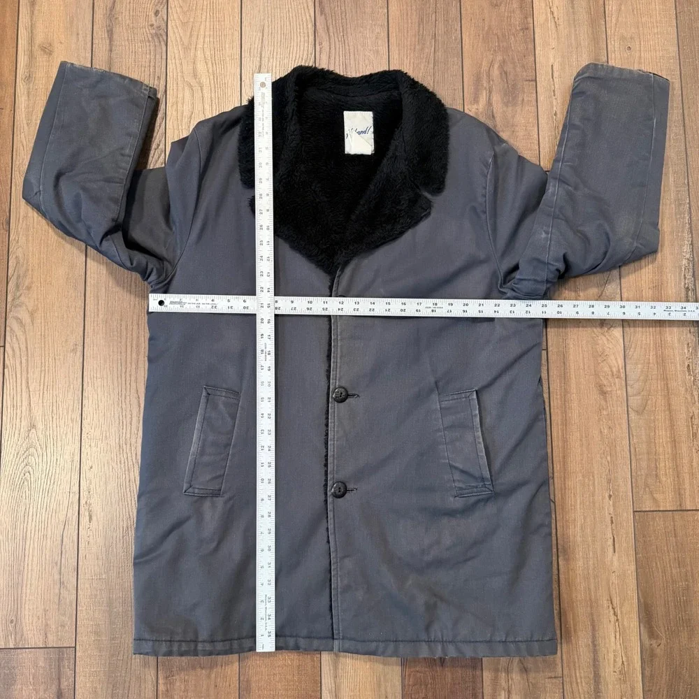 Vtg 70s Haband Faux Fur Lined Car Coat Mens Large Gray Winter Stadium Jacket Tee
